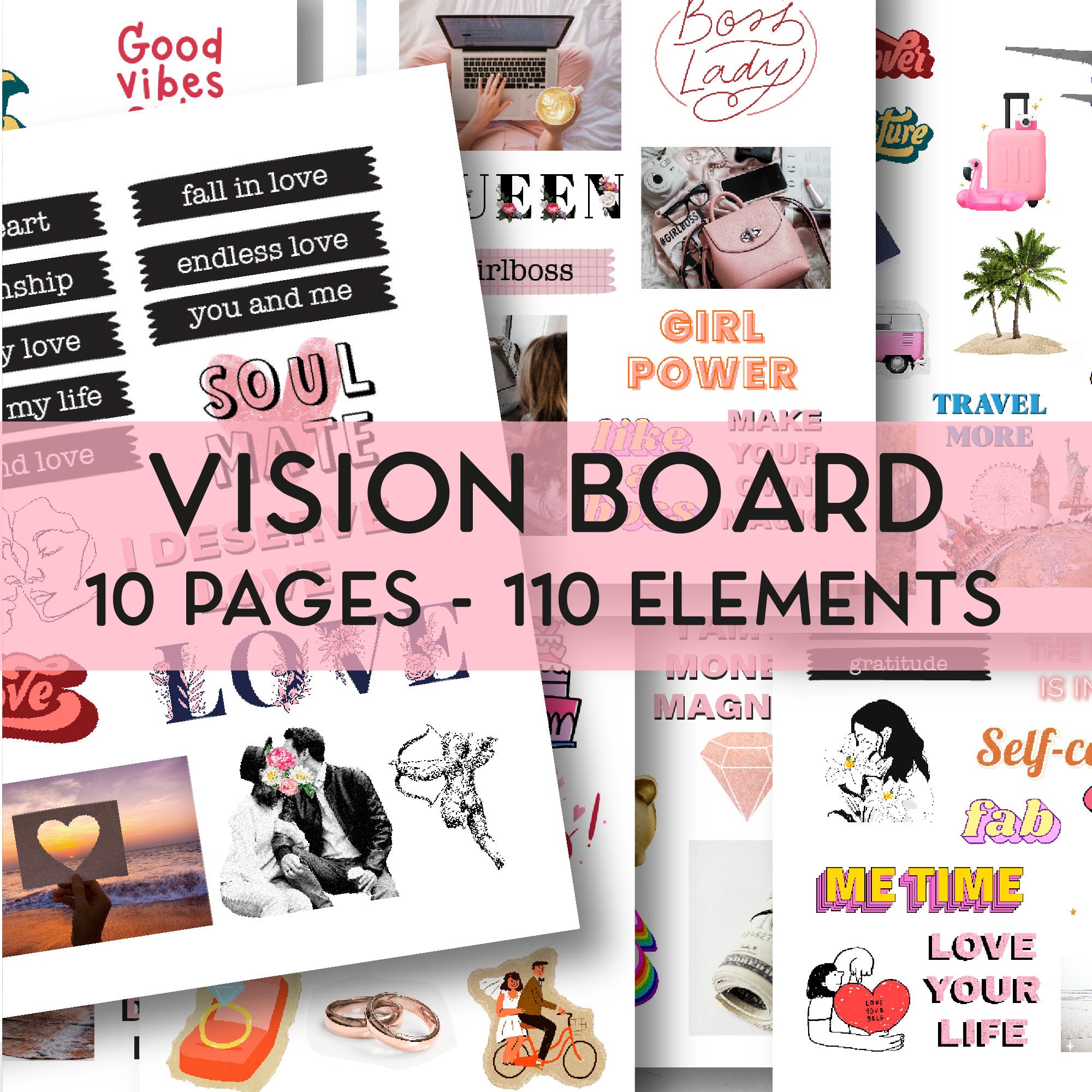 2024 Vision Board Kit With Printable Words, Quotes, Images, Frames