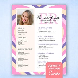 Pink Sorority Rush Resume with Photo, Preppy Sorority Resume, Sorority Recruitment Cover Letter, Heart Background Social Resume Template