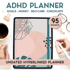 ADHD Digital Planner for Goodnotes, Undated digital planner with hyperlinks, Daily digital Journal, Weekly ADHD Planner for adults, selfcare