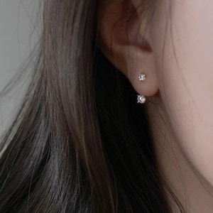 S925 Zircon Front Back Earrings plated with 14k gold, Ear Jackets, Gold and Silver, Two Wearing Styles