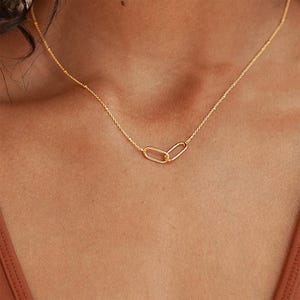 Paperclip Link necklace, Link Pendant, Stainless steel 14K Gold Plated, Gold / Silver