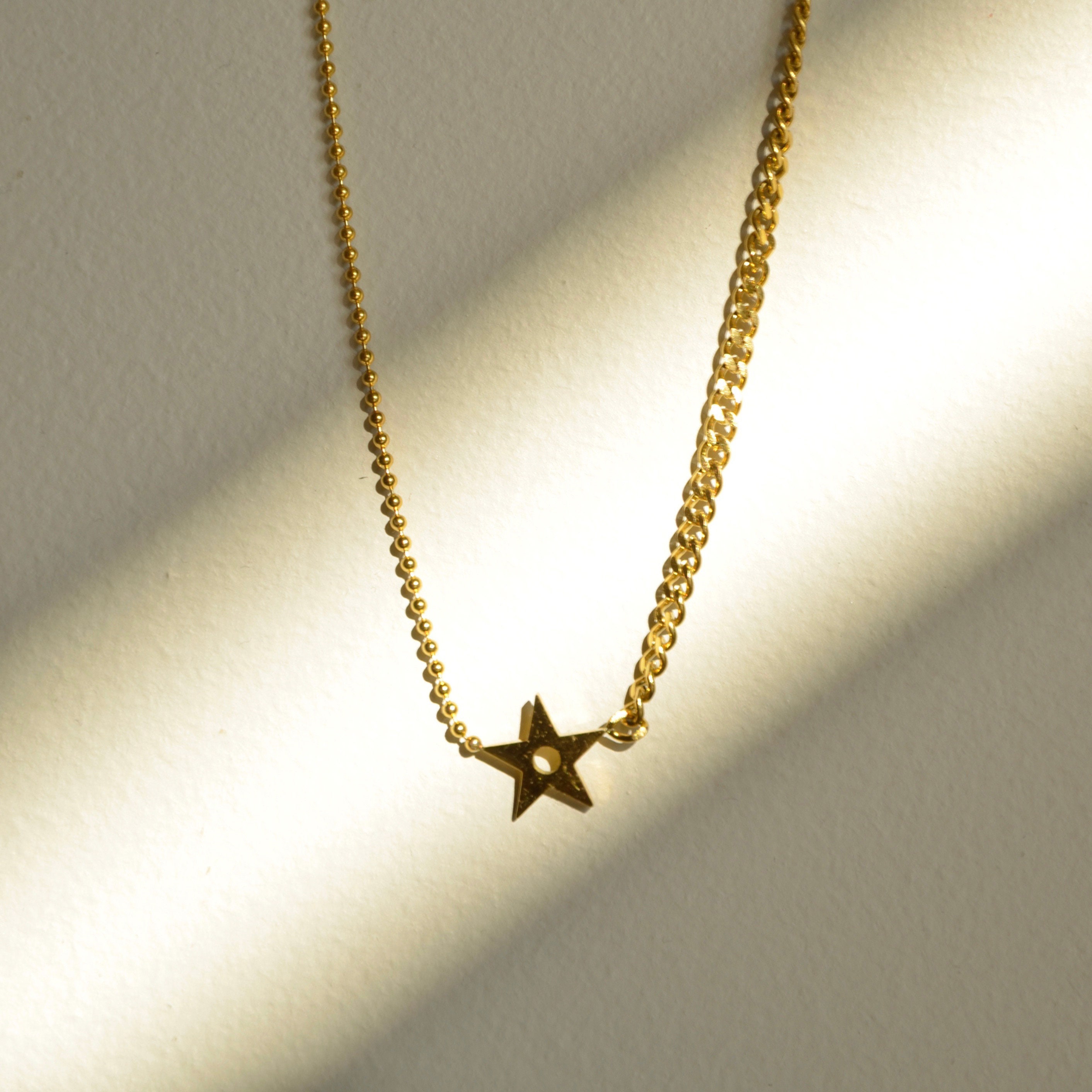 Gold Necklace Star Pendant 18K Gold Plated Thin Chain and Etsy