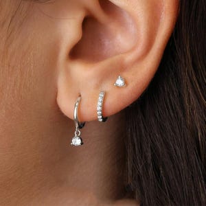 Parure de boucles d'oreilles avec zircone cubique, créoles, 3 lots d'oreilles, or et argent