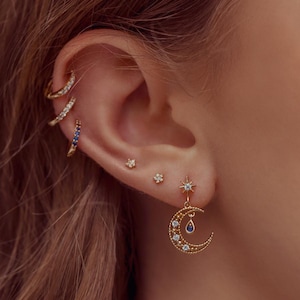 Ensemble de boucles d'oreilles en forme de croissant et d'étoile, 6 paquets d'oreilles, or