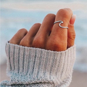 Wave Ring, Simple Ring 14K Gold Plated, Statement Rings, Silver and Gold, US6, US7