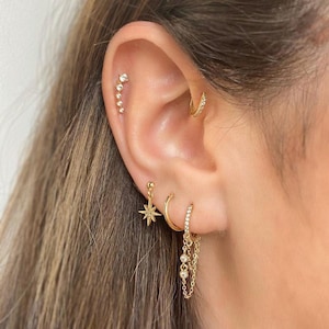 Parure de boucles d'oreilles chics, 5 boucles d'oreilles superposées, clou d'oreille en zircone, boucles d'oreilles à pampilles et bijou d'oreille, or et argent