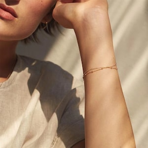 Bracciale a 2 fili stratificati (set separabile di 2), oro, argento e oro rosa, acciaio al titanio placcato oro 14K
