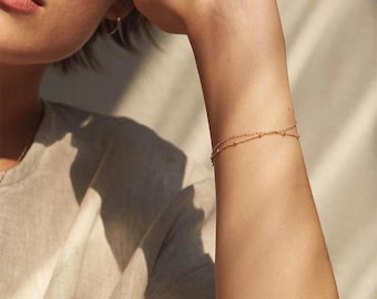 Layered Gold Bracelet: Titanium Steel 14K Plated, Separable Set