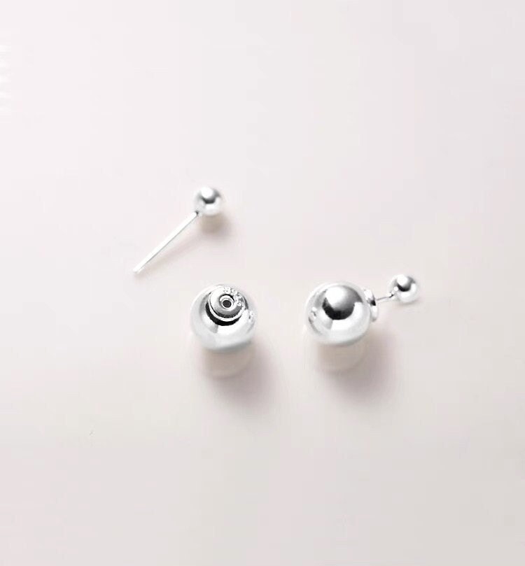 925 Sterling Silver Double Sided Ball Stud Earrings With Screw Backs (One Pair)