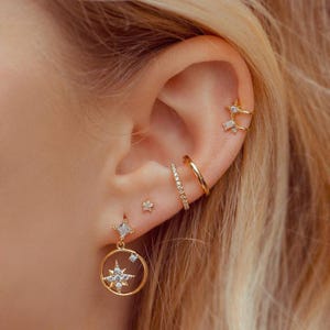 Parure de boucles d'oreilles étoile en zircone, 5 paires de boucles d'oreilles, deux clous d'oreilles et trois boucles d'oreilles, or et argent