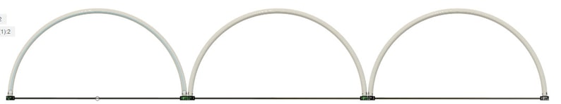 May include: Three white arches, each with a rounded top and a flat base, are arranged horizontally. The arches are evenly spaced and appear to be made of a lightweight material.