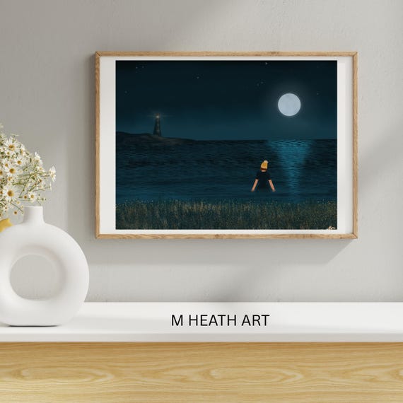 Night swimming, open water swimming home decor, wall art, print,wild swimming, gift for friend - signed by artist giclee