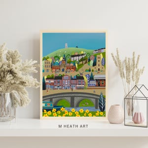 Edifícios históricos de Stalybridge, impressão personalizada, paisagem de Tameside, mapa, arte de parede, impressão de belas artes, Cheshire, Manchester, impressão assinada