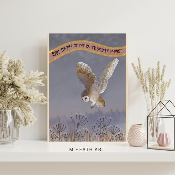 Barn owl art | nature quote | illustration bird |  gift wall art | fine art print | nature quote | watercolour | animal wall art |print