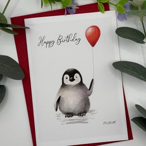 Herzlichen Glückwunsch zum Geburtstag | Geburtstagskarte| Pinguin Karte | Niedliche Karte | Geburtstagswünsche| Karte für Ihn | Karte für Sie | Kinderkarte |Pinguin im Ballon