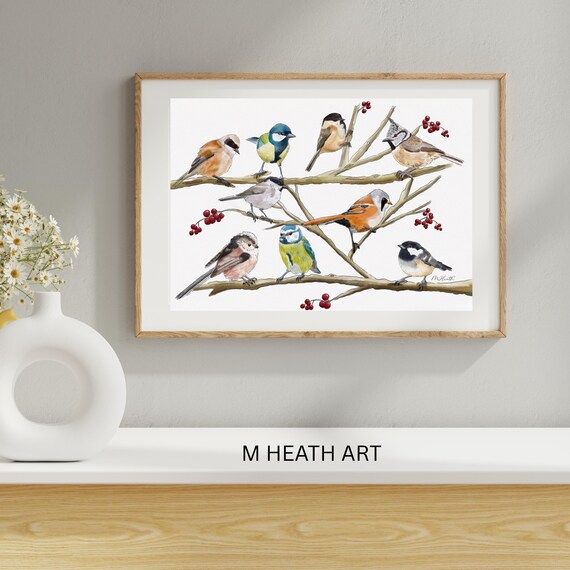 British Tit Birds | A collection of tits | Garden birds illustration | watercolour bird print | Nature themed wall art | Giclee fine art