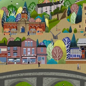 Staly Bridge Landschaft, Landschaft Kunst, Karte, Wandbild, Fine Art Print, Cheshire, Manchester, naive Kunst - signierter Druck
