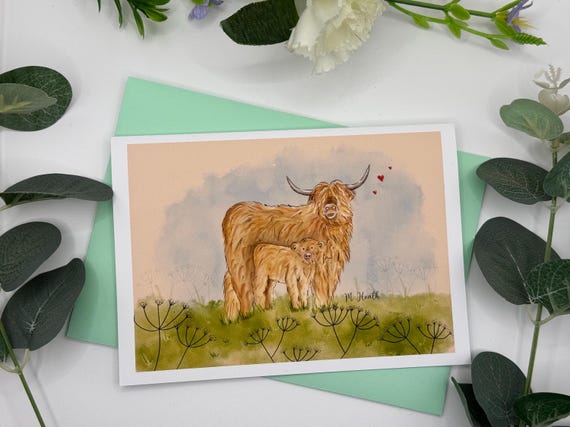 Highland cow cows | general card | cute card | birthday Anniversary card | Valentine’s Day card |uplifting card | blank card | get well soon