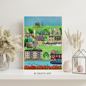 Impressão personalizada de Greenfield, arte paisagística de Saddleworth, arte de parede, impressão de belas artes, Oldham, Manchester, mapa de arte naif - impressão assinada