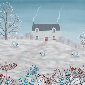 Rotkehlchen, Schaf, Winter Kunst, Wohnkultur, Wandkunst, Druck, Schneeszene, Giclée-Kunstdruck vom Künstler signiert. Geschenk. Geschenk für Freund