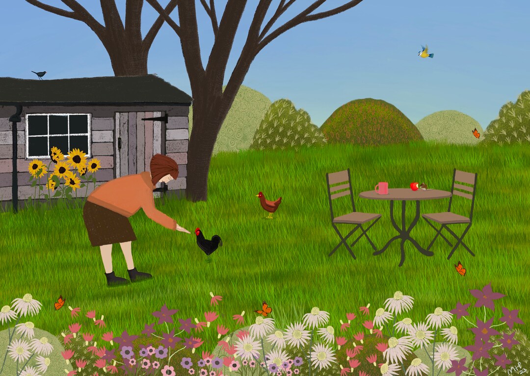 Pottering in the Garden Print Landscape Art Home Decor Wall Etsy