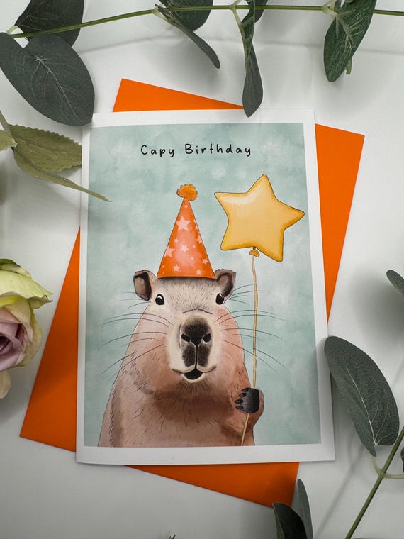Capy Birthday  | capybara card| cute card | can be personalised  | card for him| card for her  | childrens card