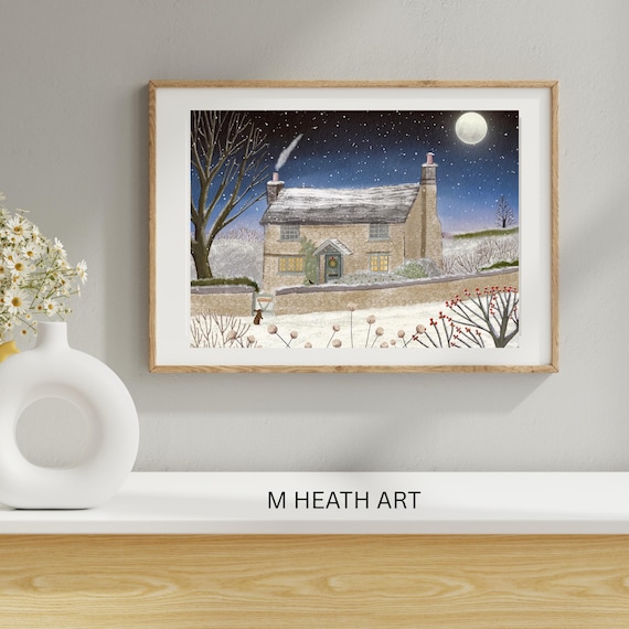 The Holiday - cottage illustration rosehill cottage movie illustration gift wall art