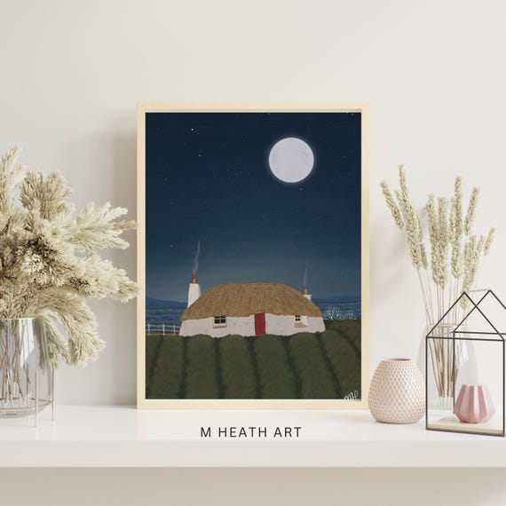 Uist Cottage  - Uist Scottish Naive art, cottage, landscape, illustration ,home decor, wall art, print, folk art, calming art - signed print