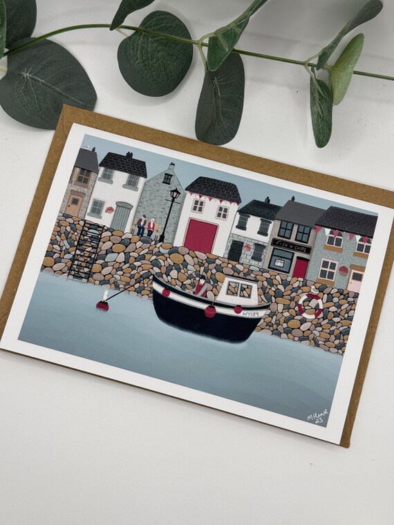 Cornwall inspired card | birthday card | seaside card | birthday | card for him or her | cute | Cornish | seagull | fishing village