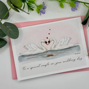 Para um casal especial no dia do seu casamento | cartão de casamento | cartão de amantes de cisnes | cartão fofo | cartão de amor | cartão edificante l celebração de casamento