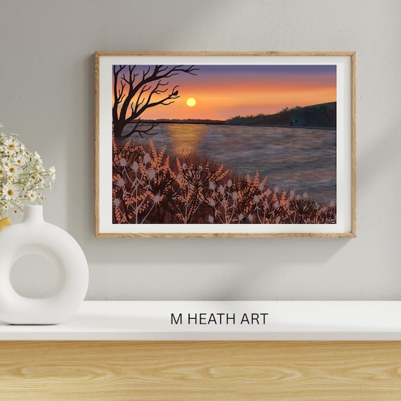 Dusk art print Blackbird singing, walkerwood, reservoir  home decor, wall art, print, autumn scene, stalybridge gift for friend, Landscape