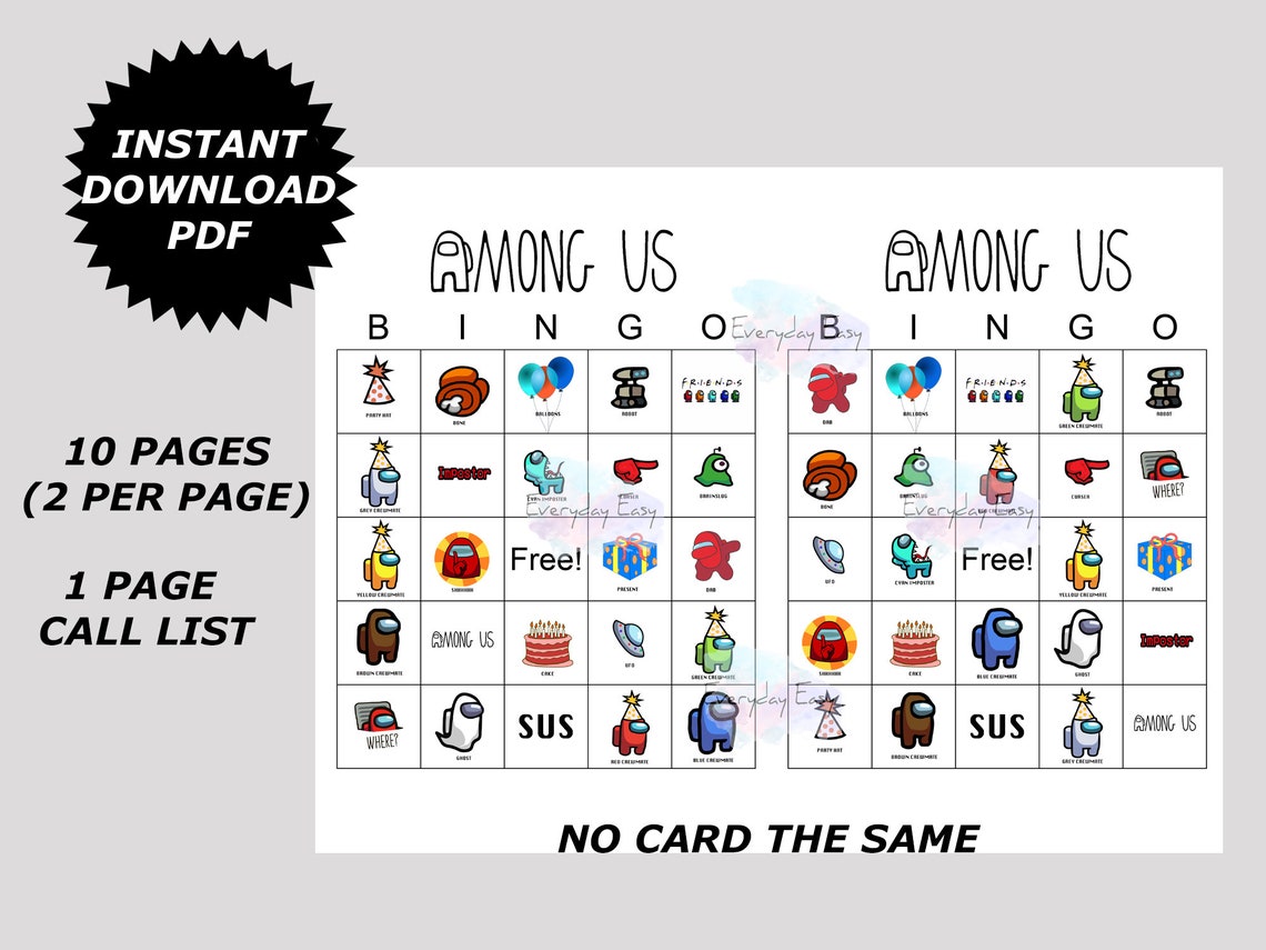 Real life among us game printable with pictures among us bingo among 