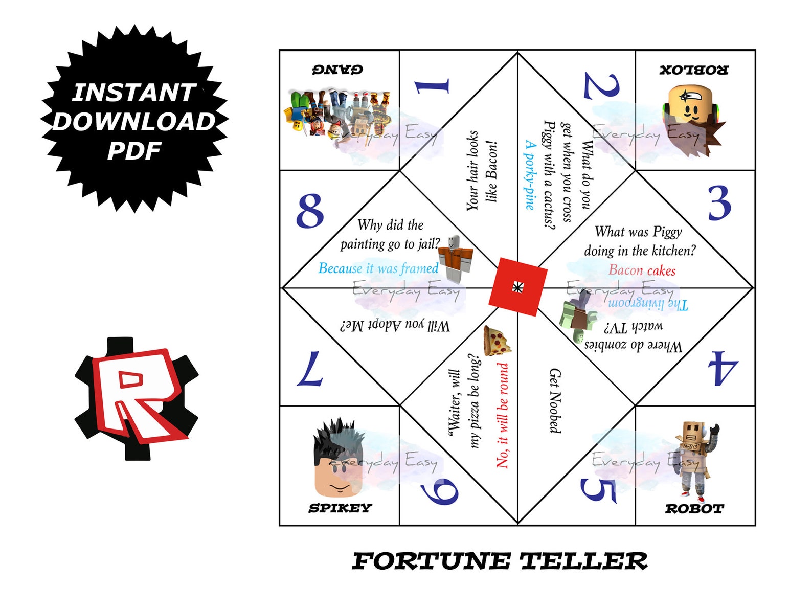 Roblox Fortune Teller Roblox Party Favors Roblox Games Etsy