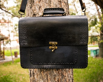 Handmade Leather A4 Size Black Bag | Leather Handbag | Leather Bag