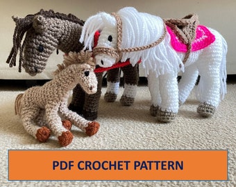 PDF CROCHET PATTERN Horse And Foal Playset Amigurumi Pattern Saddle Bridle Rug Horse Riding Mother and Baby Crochet Tutorial