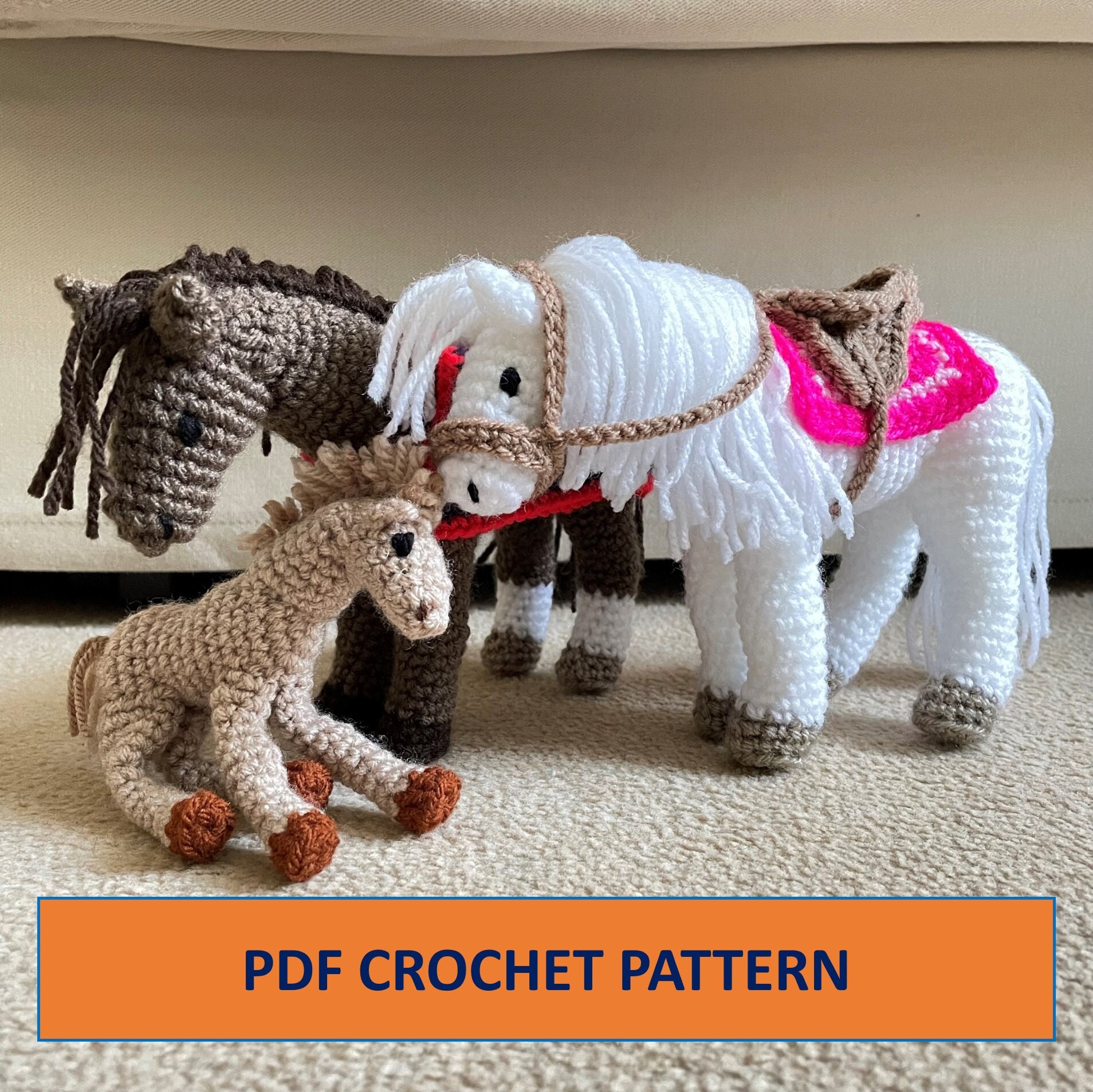 37 Horse Crochet Patterns: Amigurumi Horses, Ponies, Hobbyhorses, and More 3 Crochet Pattern Horse and Foal with Saddle and Bridle