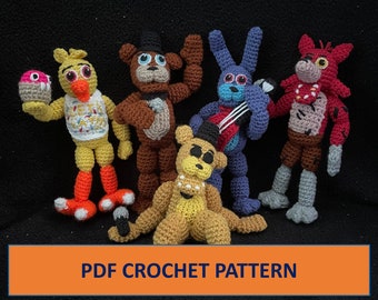 PDF CROCHET PATTERN Five Nights at Fredbear's Creepy Animatronic Bear Bird Bunny Fox Crochet Amigurumi.