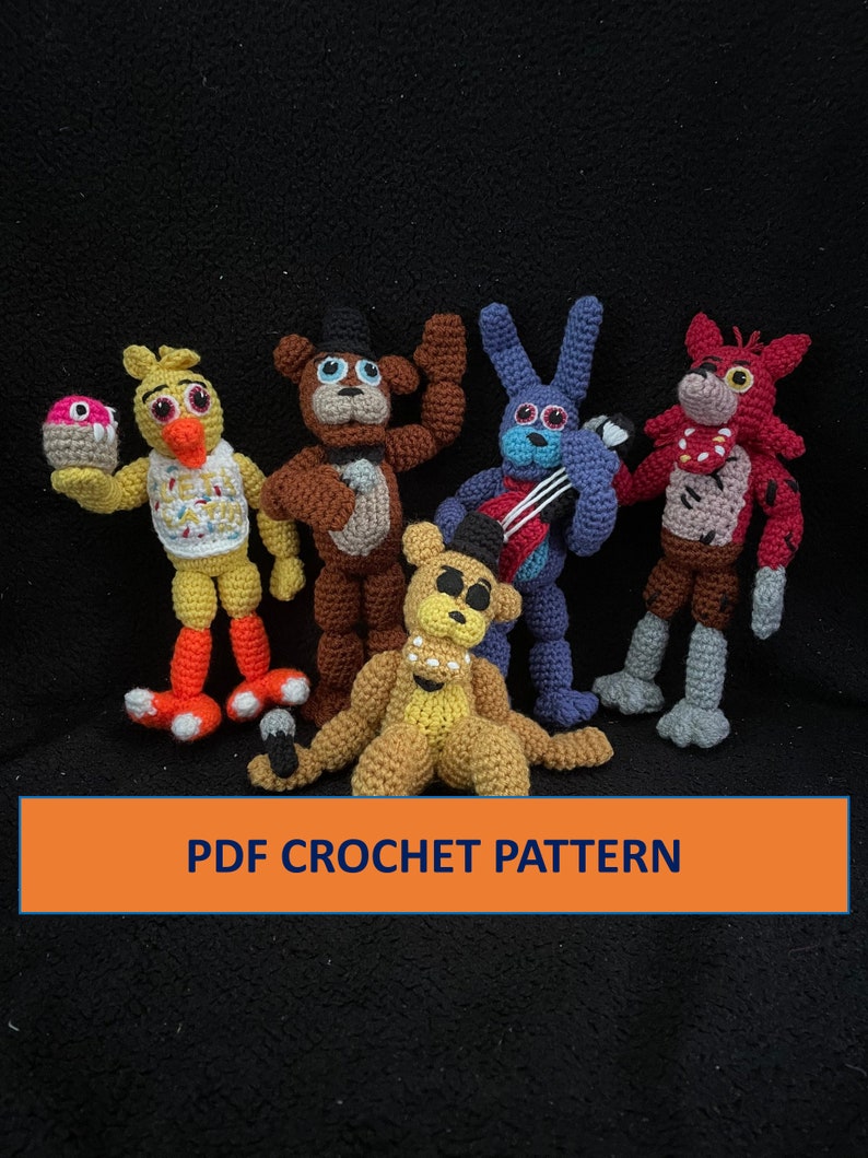 PDF CROCHET PATTERN Five Nights at Fredbear's Creepy Animatronic Bear Bird Bunny Fox Crochet Amigurumi. image 1