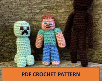 PDF CROCHET PATTERN Steve Creeper Enderman Amigurumi Crochet Pattern Tutorial Video Game Characters Notch Mojang