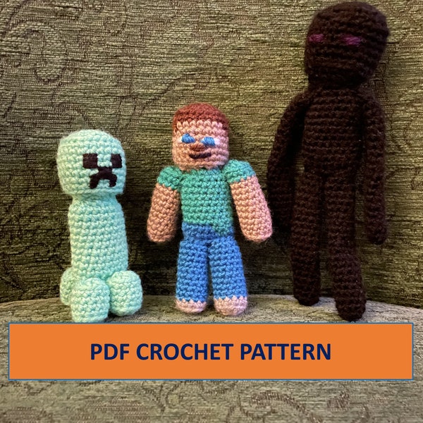 PDF CROCHET PATTERN Steve Creeper Enderman Amigurumi Crochet Pattern Tutorial Video Game Characters Notch Mojang