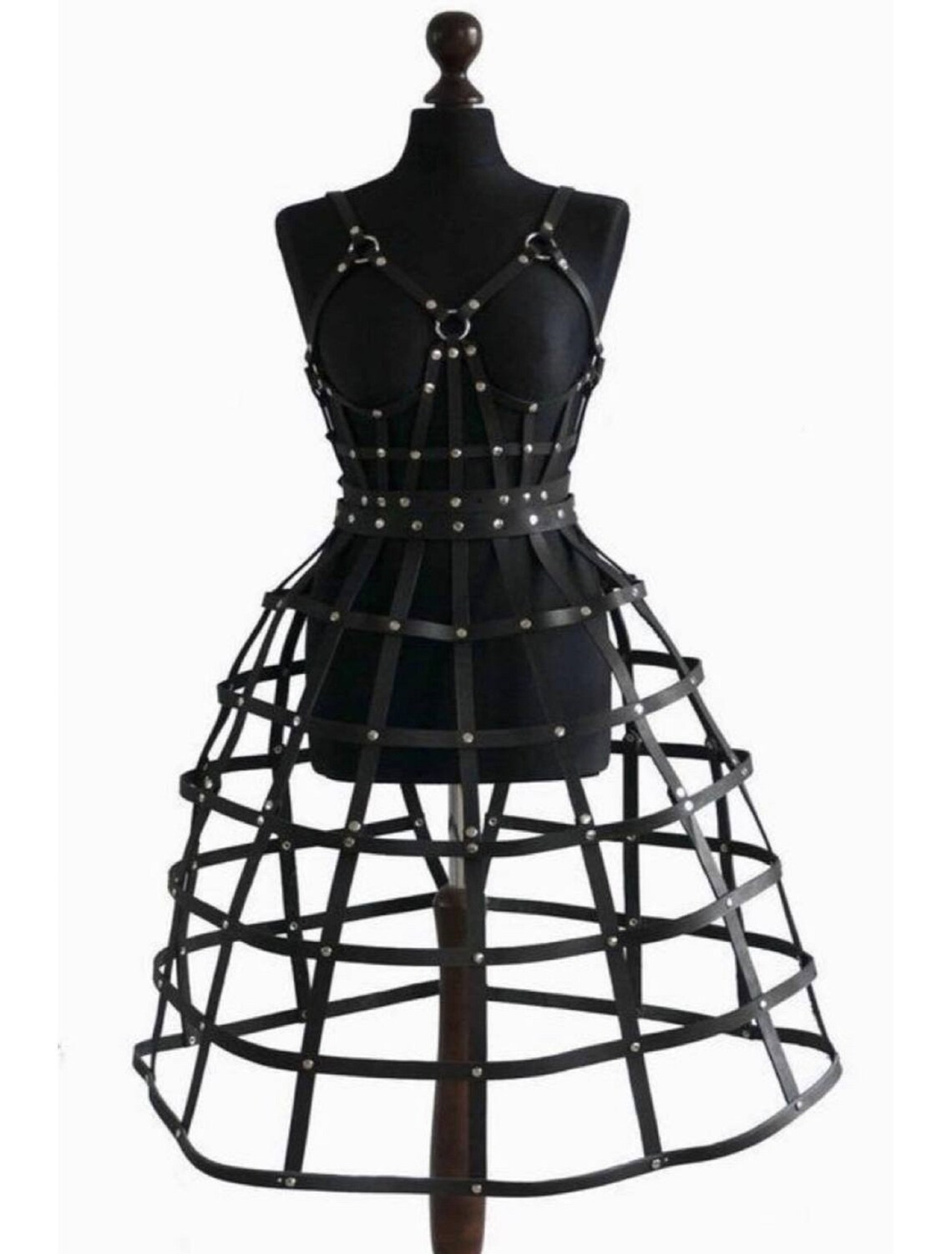 Luxury Leather Harness Dress for Festival, Fashion Black Corset Fetish