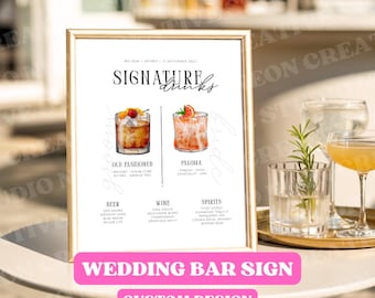 Custom Wedding Bar Sign: Signature Drinks Menu (Digital Download)