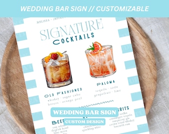 Custom Wedding Bar Sign: Signature Drinks Menu (Digital Download)