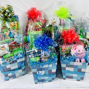 Minecraft themed Easter baskets | prefilled Easter basket | deluxe themed gift basket | themed baskets | Gamer Minecraft themed gift for boy