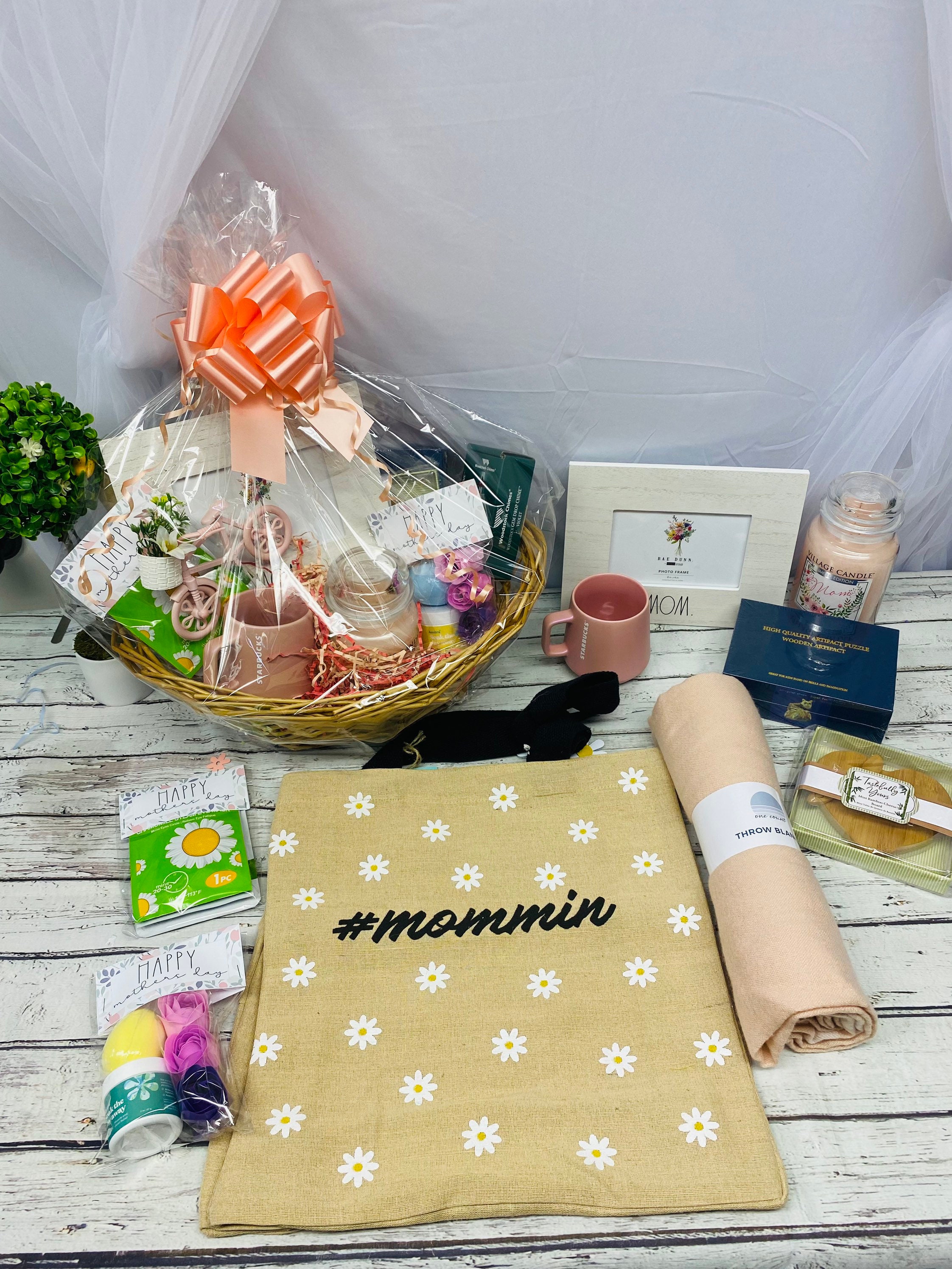 Mother's Day Relaxation Gift Basket, Peony Candle, Puzzle - Etsy