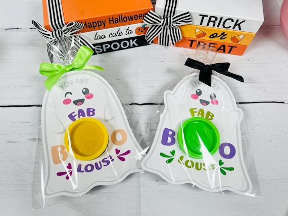 Halloween Play-Doh Ghost Favors: Cellophane Wrapped Treat, Bow Detail