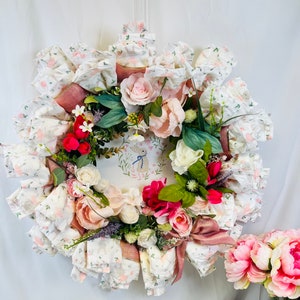 Adorable Teddy Bear diaper wreath with floral accents 18" wreath baby shower decor baby diaper cake baby shower centerpiece baby shower