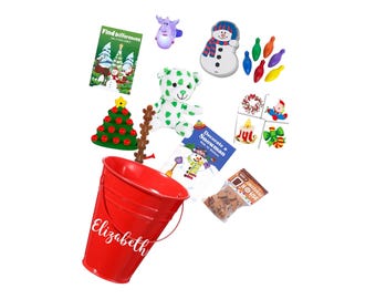 Personalized Christmas gift for Kids: 10 Holiday themed items per bucket