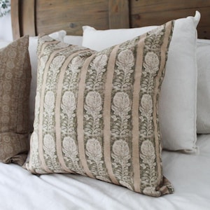 Floral Green Cushion with Duck Feather Insert – Beige & Olive Botanical Print Throw Pillow