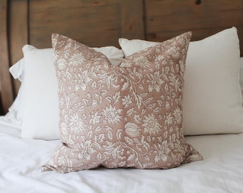 Blush Pink Floral Cushion Cover 55x55cm | Large Farmhouse Throw Pillow | Cotton Botanical Print | Cottagecore Living Room Decor